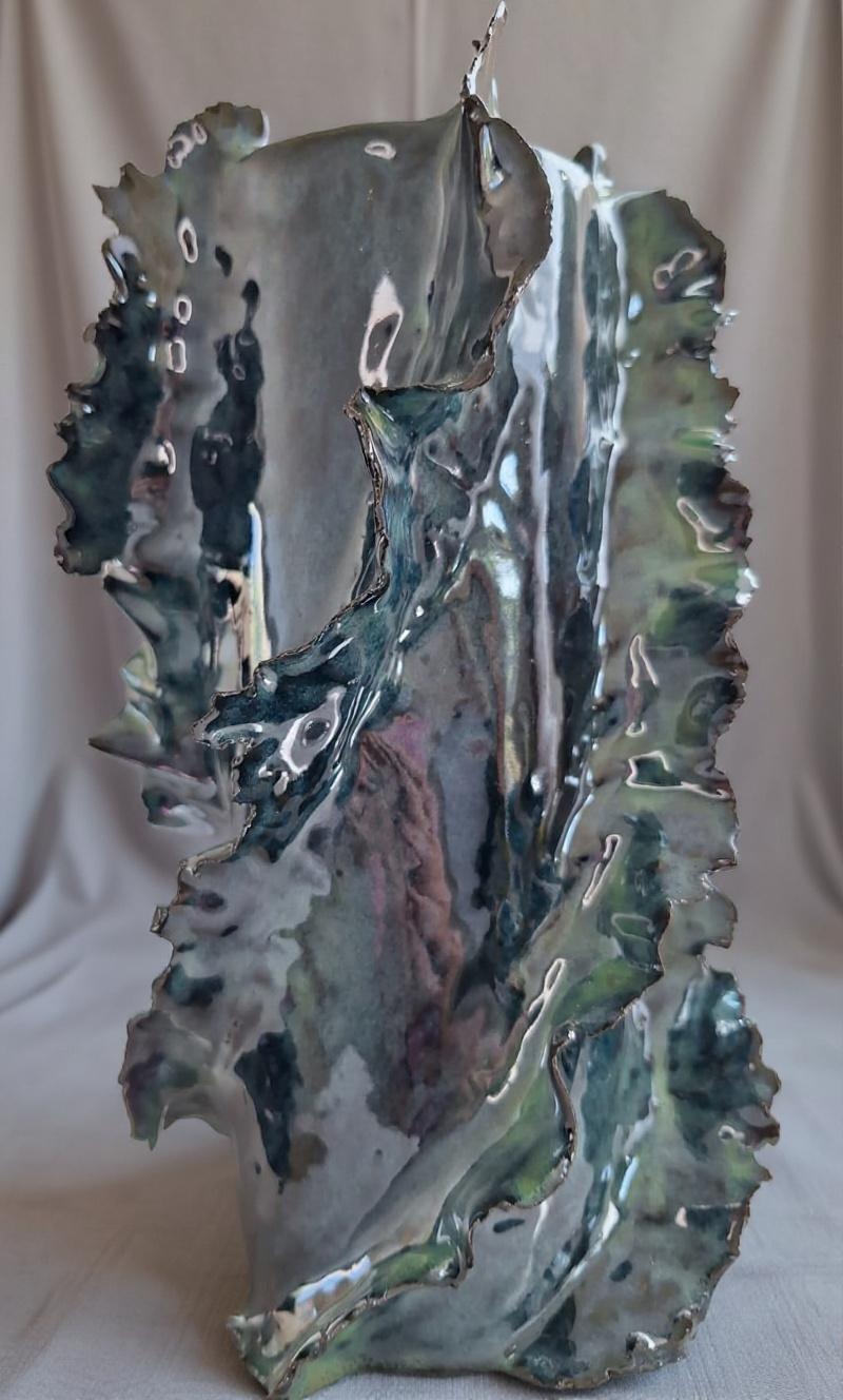 Ceramic leaf dish with natural green glaze